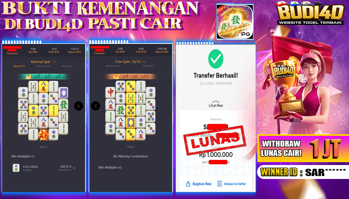 BUDI4D JACKPOT SLOT PGSOFT MAHJONG WAYS 2 Rp.1.000.000,- LUNASS